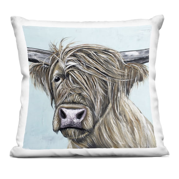 Stupell Industries Highland Cow Windblown Decorative Printed Throw Pillow design by Jennifer Seeley, 18 x 7 x 18