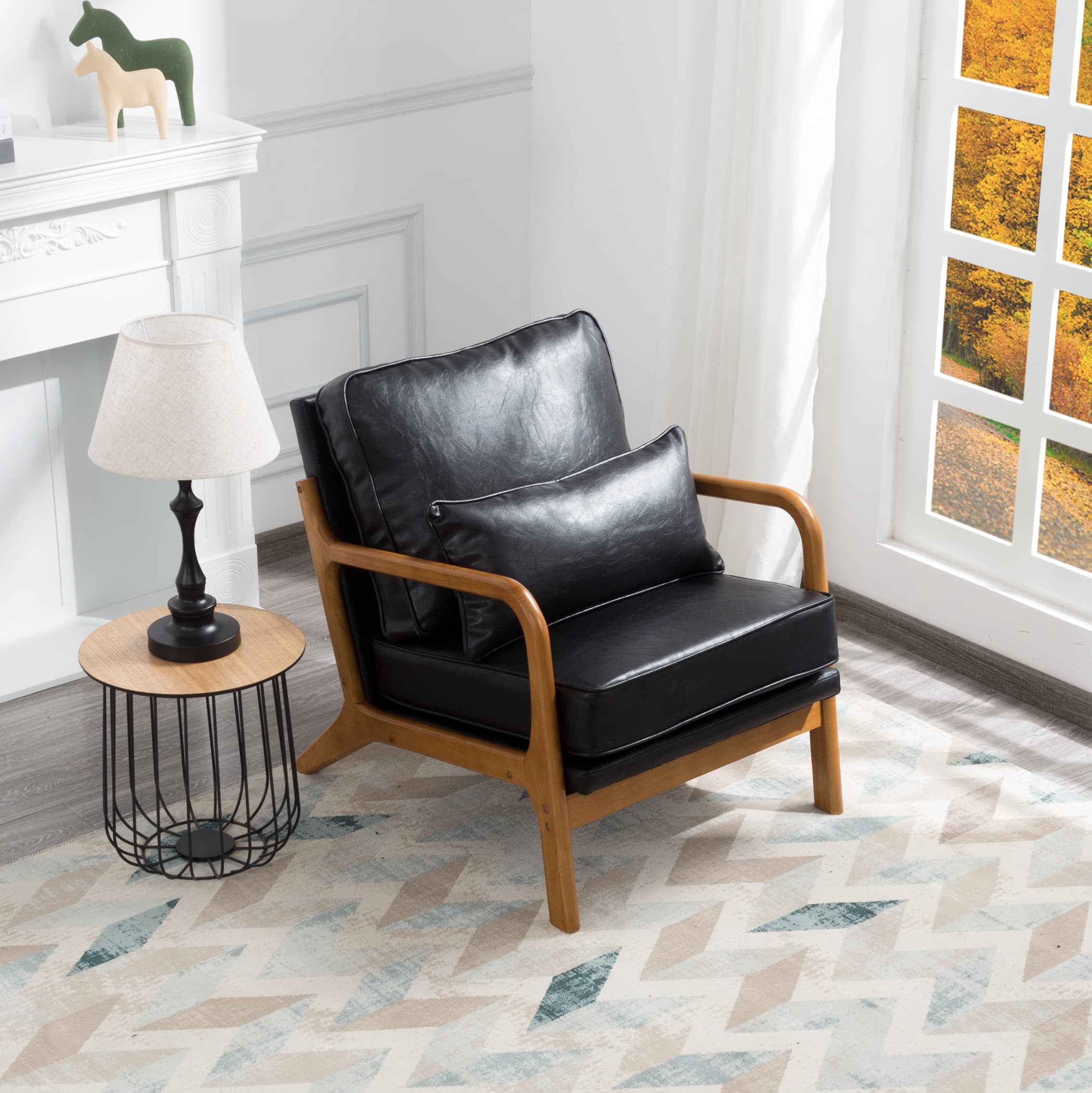 BSHTI Accent Chair,Mid-Century Styles,High-Density Sponge,Solid Wood,Non-Slip Leg,Cushions are Removable Black Colour,Perfect for Living Room,Bedroom,Office