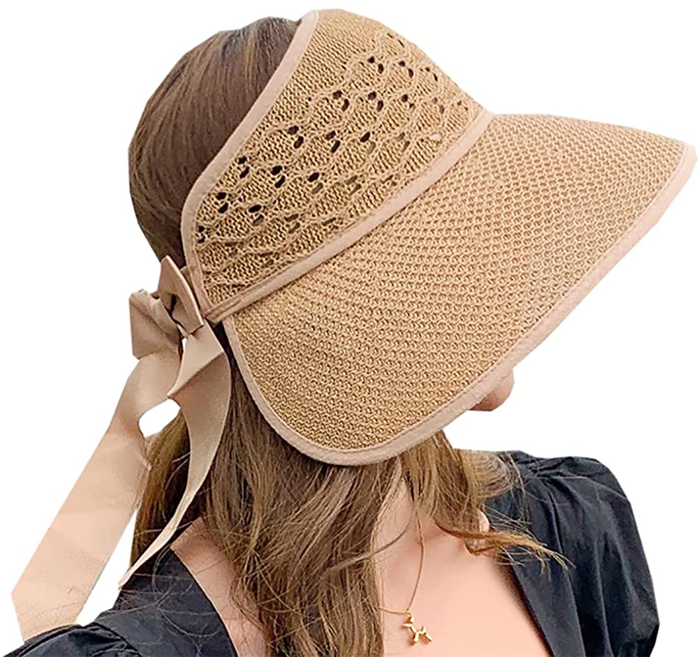 Sun Visor Hats Wide Brim Straw Roll 