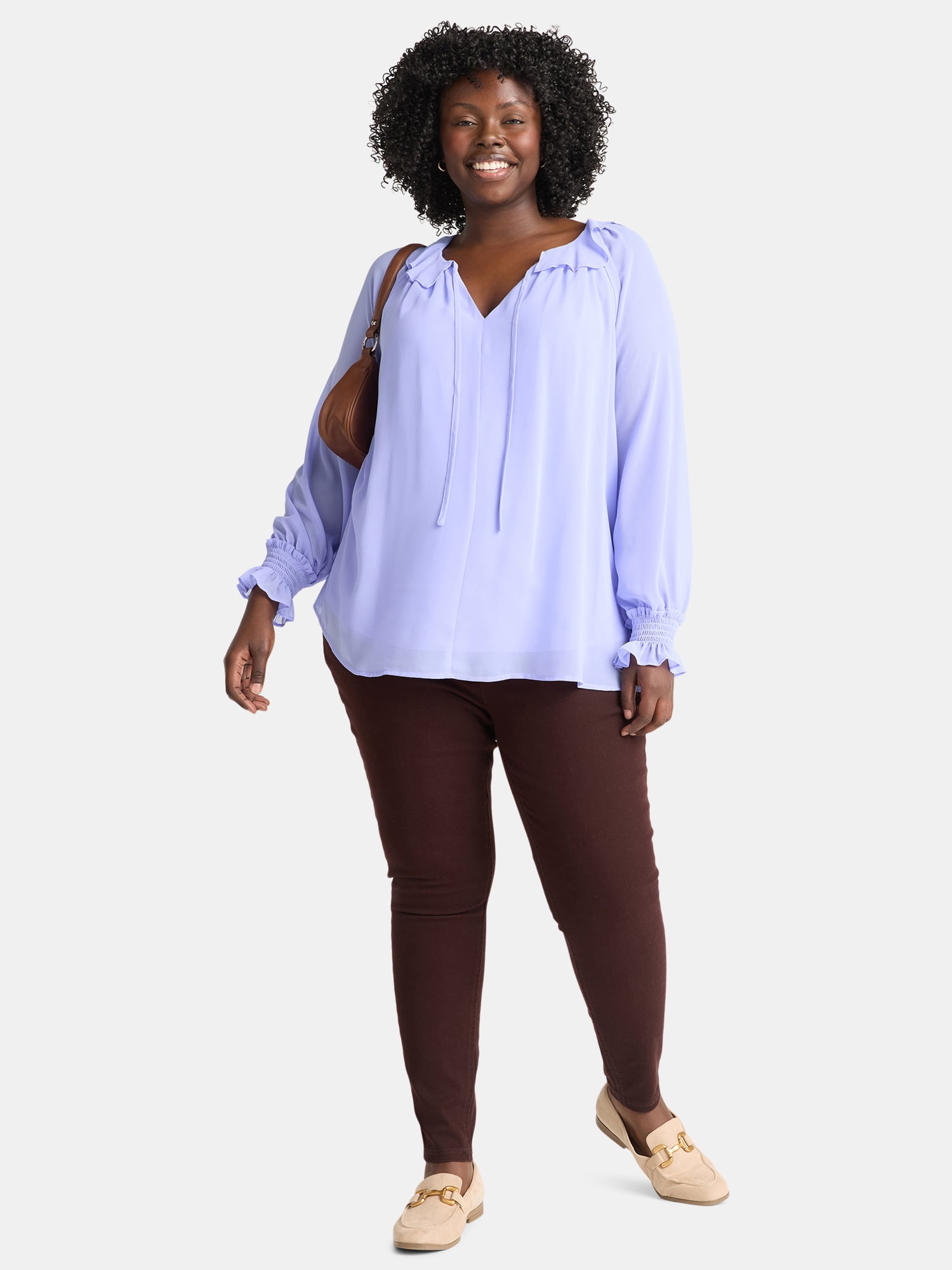Terra & Sky Women’s Plus Ruffle Neck Blouse, Sizes 0X-5X