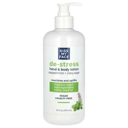 Kiss My Face De-Stress, Hand & Body Lotion, Peppermint   Clary Sage, 16 fl oz (473 ml)