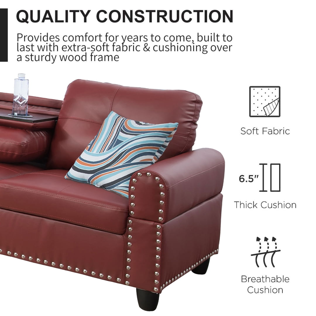 Sectional Couch for Living Room Furniture Sets, Faux Leather L Shape Living Room Sofa with Chaise 2 Piece Using for Apartment, Office, Bedrooms, Red(Facing Left Chaise)
