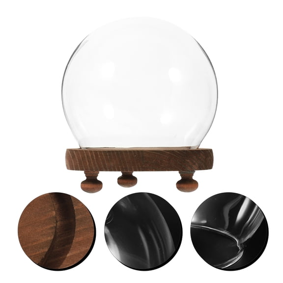 OULII Clear Glass Cloche with Wooden Base for Home Use and Preserved Flowers