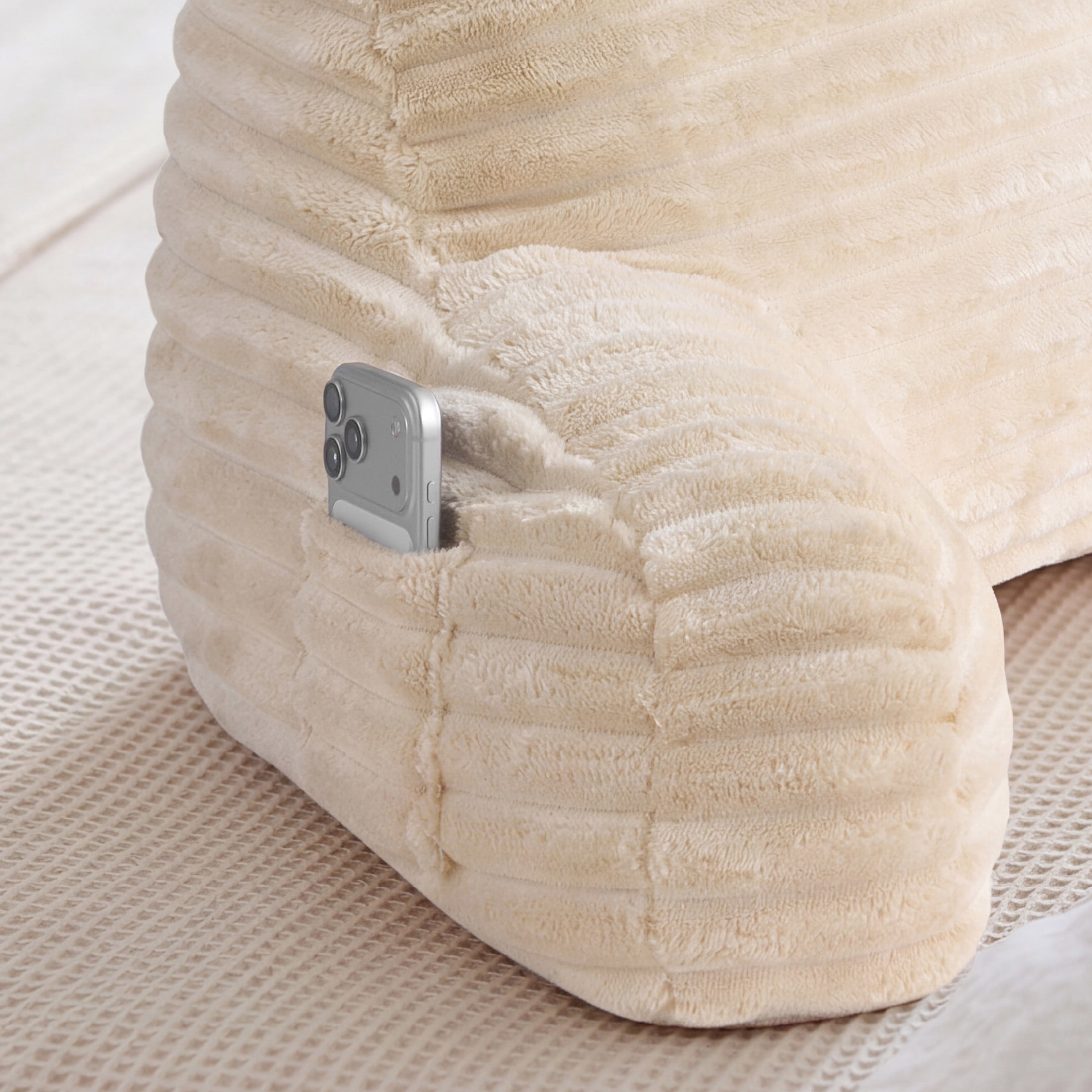 The Sheet Lab Ribbed Plush Backrest Pillow, Beige, 30" x 17" x 17"