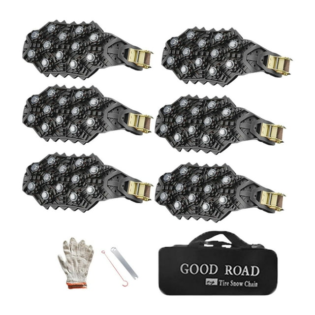 6 cadenas de nieve para neumáticos, fáciles de instalar, portátiles, reutilizables, antideslizantes Negro
