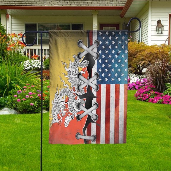 Bhutanese Parts Bhutanese American Half Proud Garden Flag, Double-Sided Decorative Outdoor Flag, Patriotic Polyester Yard Flag 12 x 18 in