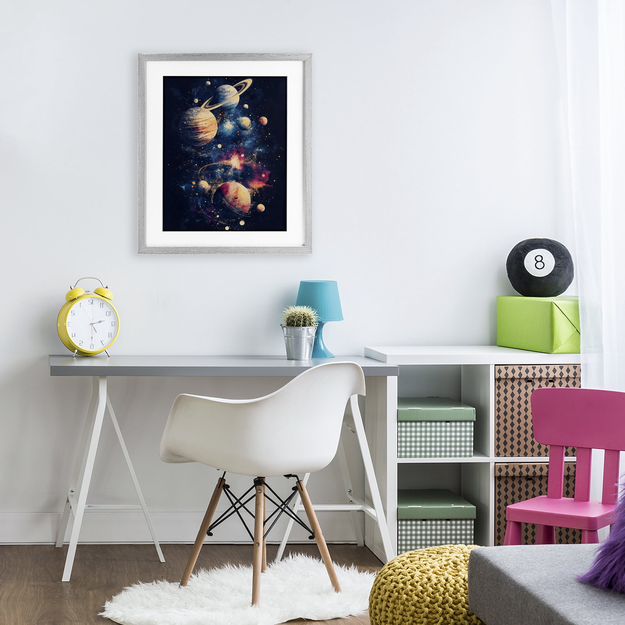 Stupell Industries Cosmic Planet Curiosities Gray Framed Print Under Glass, design by Creative Studio