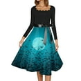 thumbnail image 4 of WTOBBY Women's Halloween Print Flare Dress with Spider Bat Pumpkin Pattern, Square Neck, Long Sleeves, and Hollow Party Design for Retro Casual Fashion ,Cyan 2XL, 4 of 4