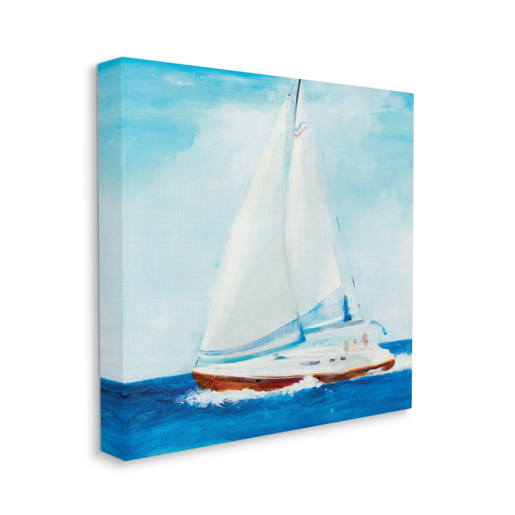 Industries Summer Sailboat Soft Figures Blue Waves 36 in x 36 in Painting Canvas Art Print, by Stupell Home Décor