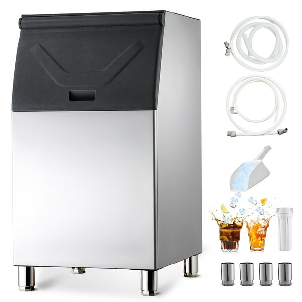 VEVOR Contenedor de Almacenamiento para Máquina de Hielo Capacidad de 136 kg Contenedor de Hielo de Acero Inoxidable con Patas de Goma Antideslizantes Altura Ajustable para Restaurante, Hotel, Bar