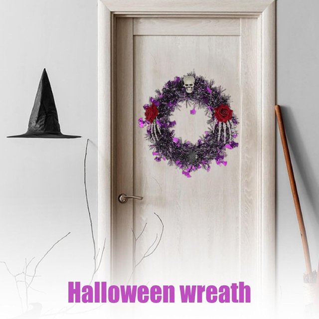 HomeNest Halloween Wreath Gothic Wreath Skeleton Hand Design Roses Great For Holiday Parties Front Doors Wall Displays Halloween