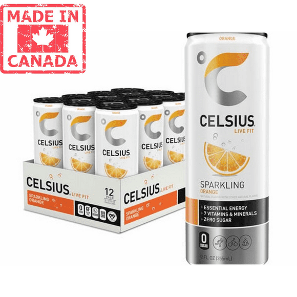 Celsius Boisson Énergisante Pétillante à l'Orange 355ml/12oz (12/caisse)