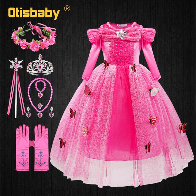 Vestido de princesa Aurora para niñas, disfraz de princesa Aurora para Halloween, Carnaval, Bella Durmiente, elegante vestido de novia rosa Fivean unisex