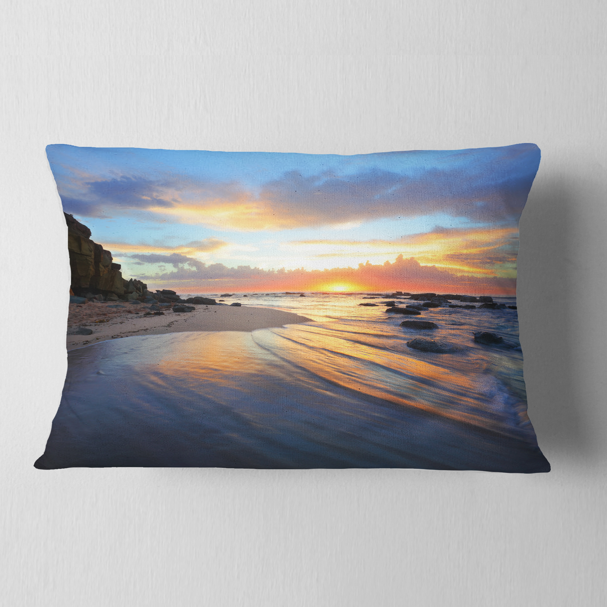 Designart Exotic Seashore Sunrise Australia - Seascape Throw Pillow - 12x20
