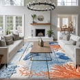 thumbnail image 4 of Ocean Whale Washable Living Room Rugs 6'x9', Orange Blue Summer Sea Animal Corals Blue Wooden Low Pile Throw Large Area Rug Non-Slip Sturdy Edge Binding Carpet for Dining Room Kitchen Office, 4 of 9