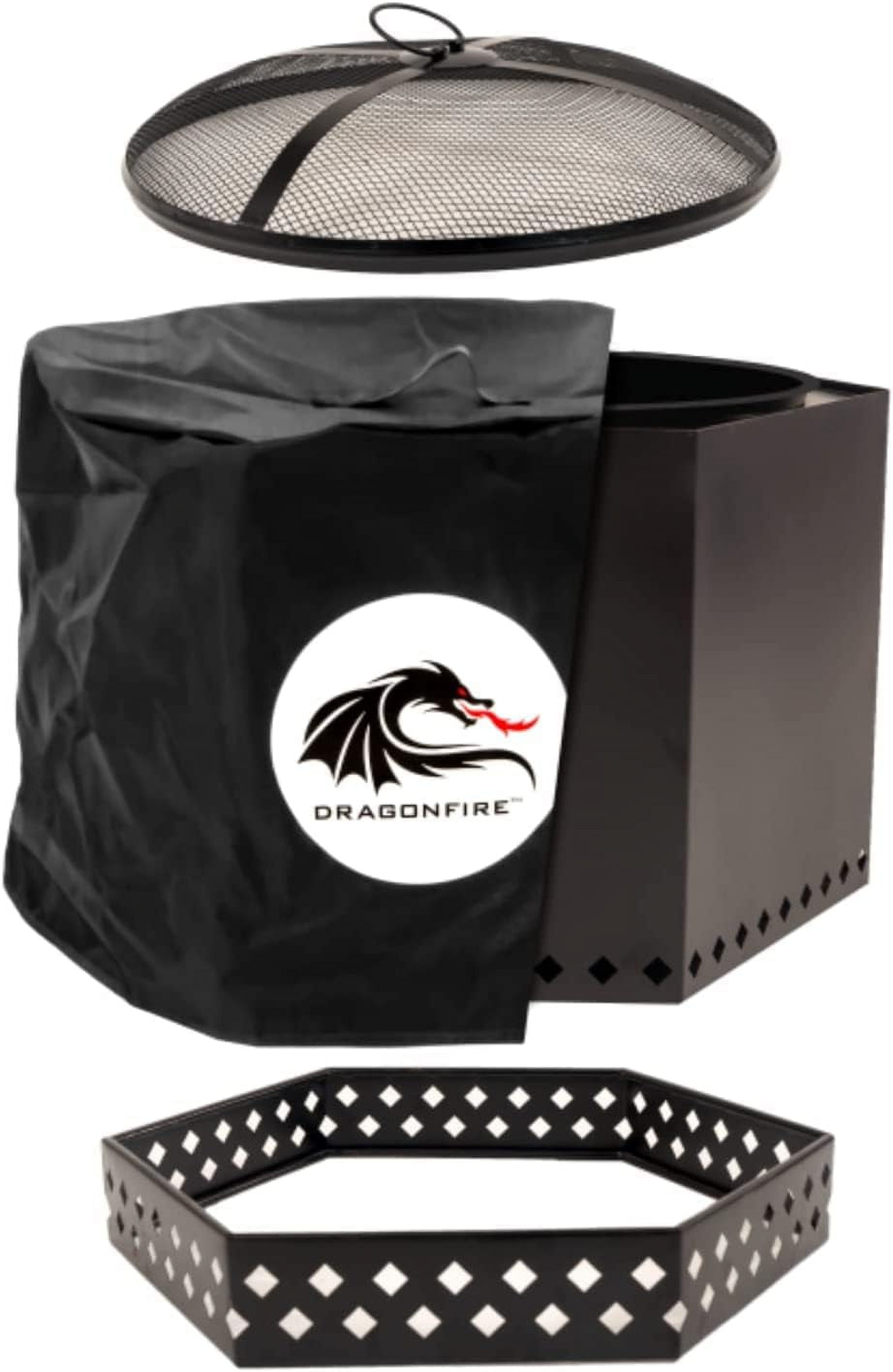 Dragonfire Portable Smokeless Firepit, Accessories Included: Grill, Base Stand, Carrying Case. Wood Pellet/Log Burning Outdoor Fire Pit. Stainless Steel, 22 Inch, Nesting Base for Compact Storage.