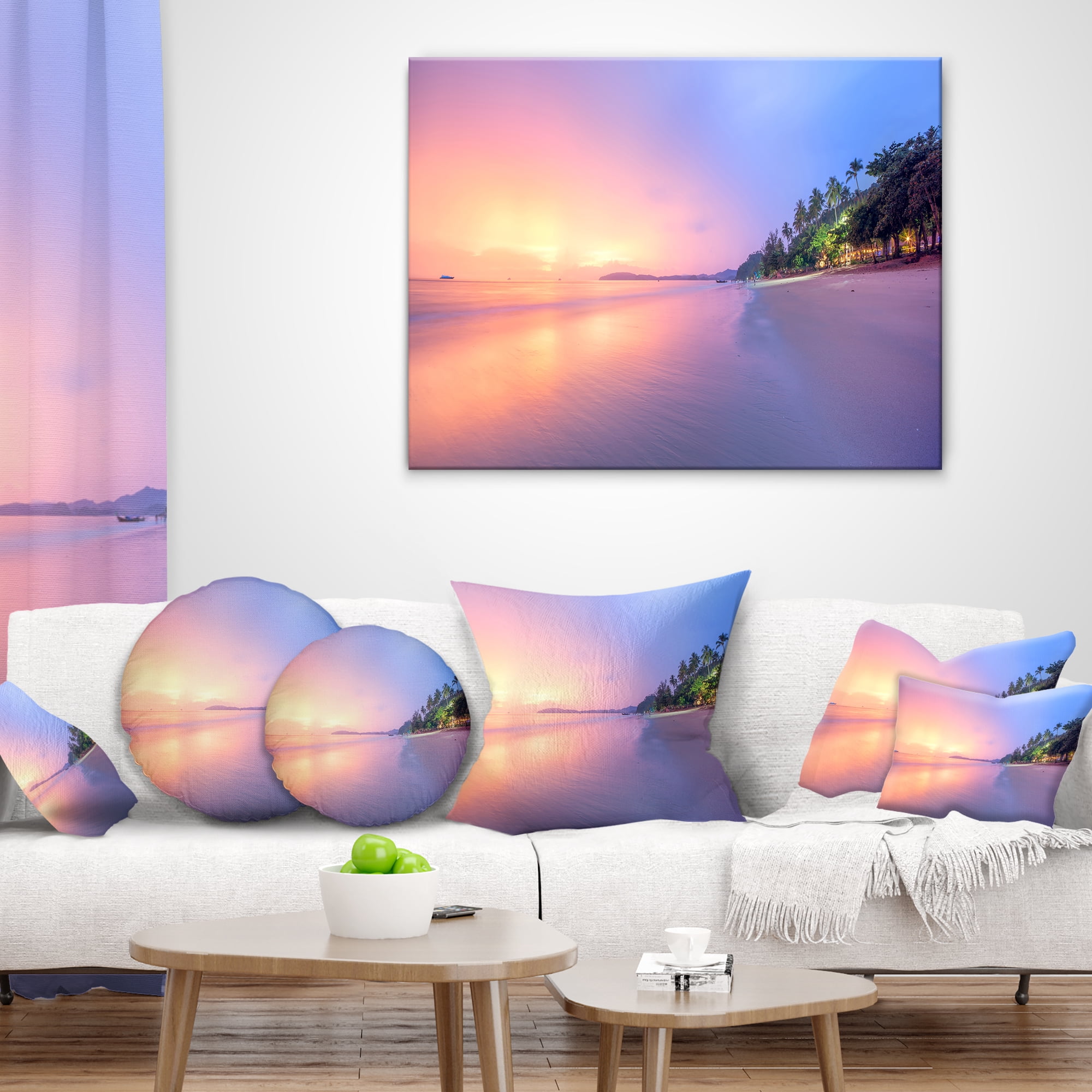 Designart Beach with Colorful Sky - Beach Photography Throw Pillow - 12x20