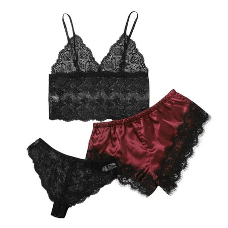 

Fishnet Lingerie For Women Underwear Women Night Shirts Sleepwear New Lace Silk Pajamas Satin Satin Lace Pajama Set of 3 XL