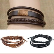 Visland Women Men Faux Leather Bracelet Multi-layer Handmade Knitting Bangle Wristband