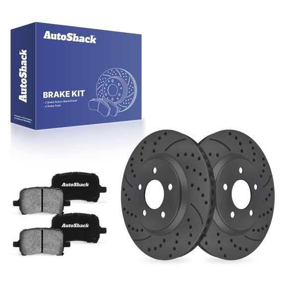 AutoShack Front Vented Drilled & Slotted Coated Brake Rotors Black Matte Finish   Ceramic Pads 6-PC Brake Kit Replacement for 2004-2012 Chevrolet Malibu BlackShield 11.65" (295.8 mm)