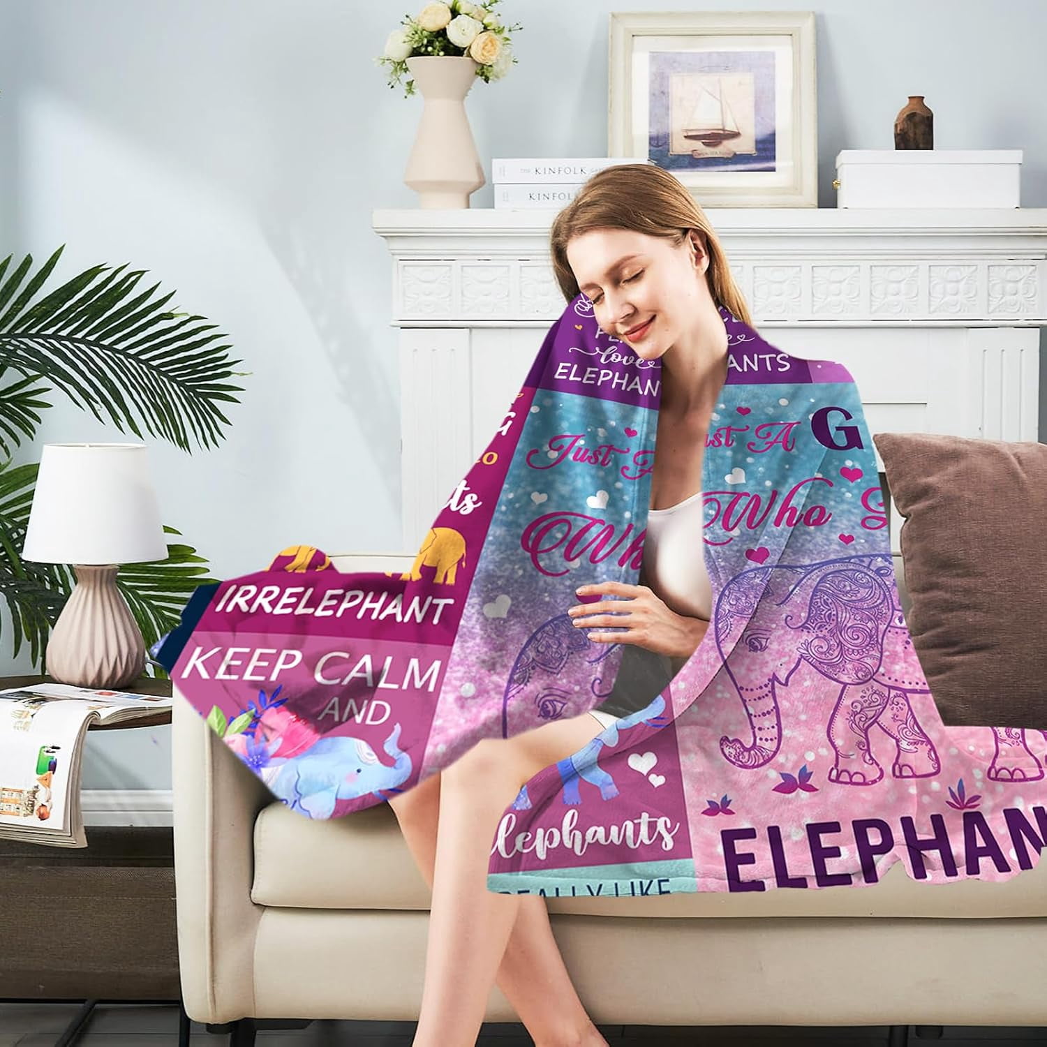 Elephant Gifts for Girls Women Elephant Blanket for Girls Best Gifts for Elephant Lovers Girls - Just A Girl Who Loves Elephants Birthday Elephant Decor Throw Blanket 50"x60"