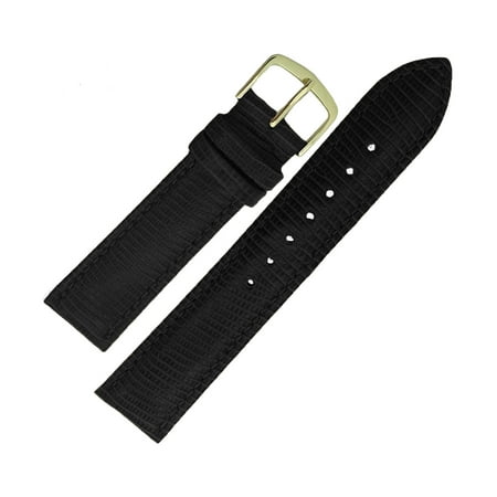Dial Lizard Strap - Hadley Roma MS716 19mm Black Calfskin Lizard Grain Men's Strap Watch Band
