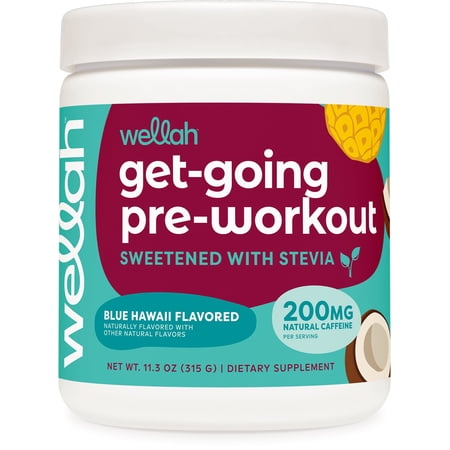 Wellah Pre-Workout Drink Mix (Blue Hawaii Flavored, 30 Servings) - with Citrulline Malate and L-Theanine, 200mg of Natural Caffeine & 1000mg of Beta-Alanine