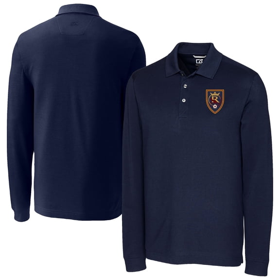 Men's-Cutter & Buck  Navy Real Salt Lake Big & Tall Advantage Eco Tri-Blend Pique Long Sleeve Polo