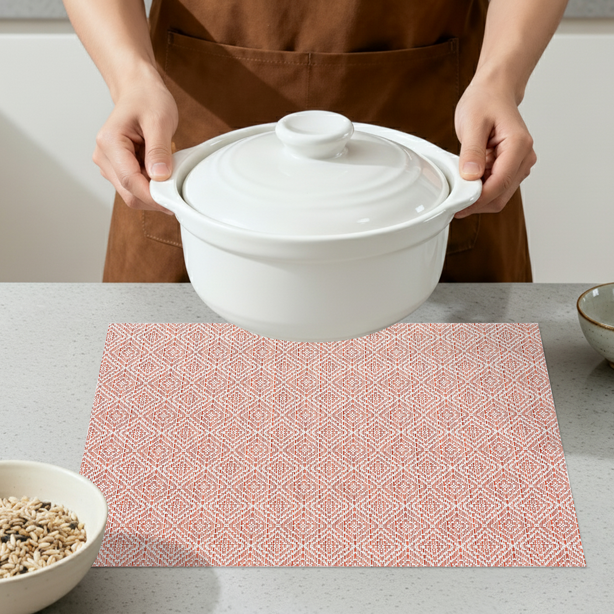 Unique Bargains Set of 8 Farmhouse Placemats Plastic Table Mats for Kitchen Red