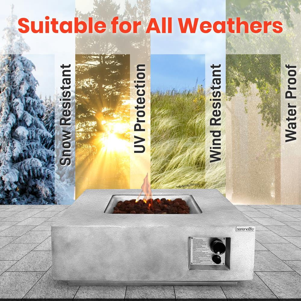 SereneLife Propane Gas Fire Pit Table - 40,000 BTU Square Outdoor Firepit with Cover, Lava Rock, and Adjustable Flame Height