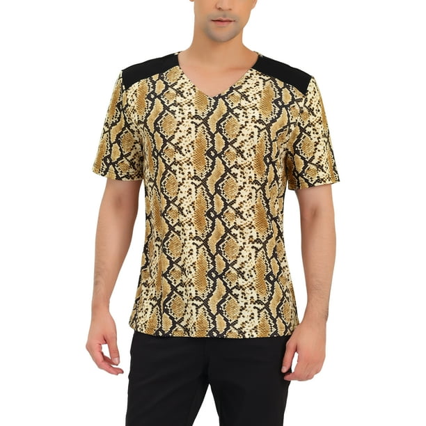 Camiseta de hombre con estampado de leopardo INSPIRE CHIC, cuello en V, mangas cortas, M, estampado de serpiente