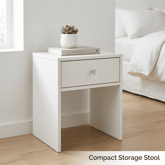 White Nightstand with Drawer - Modern Small End Table with Open Shelf, Space-Saving Bedside Table for Bedroom & Small Spaces