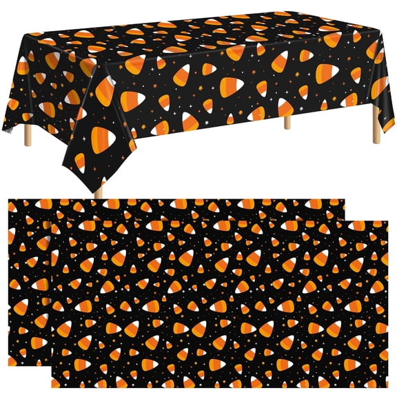 TURSTIN 2 Pieces Halloween Candy Corn Plastic Tablecloths, 108 x 54 inch Disposable Rectangle Table Covers