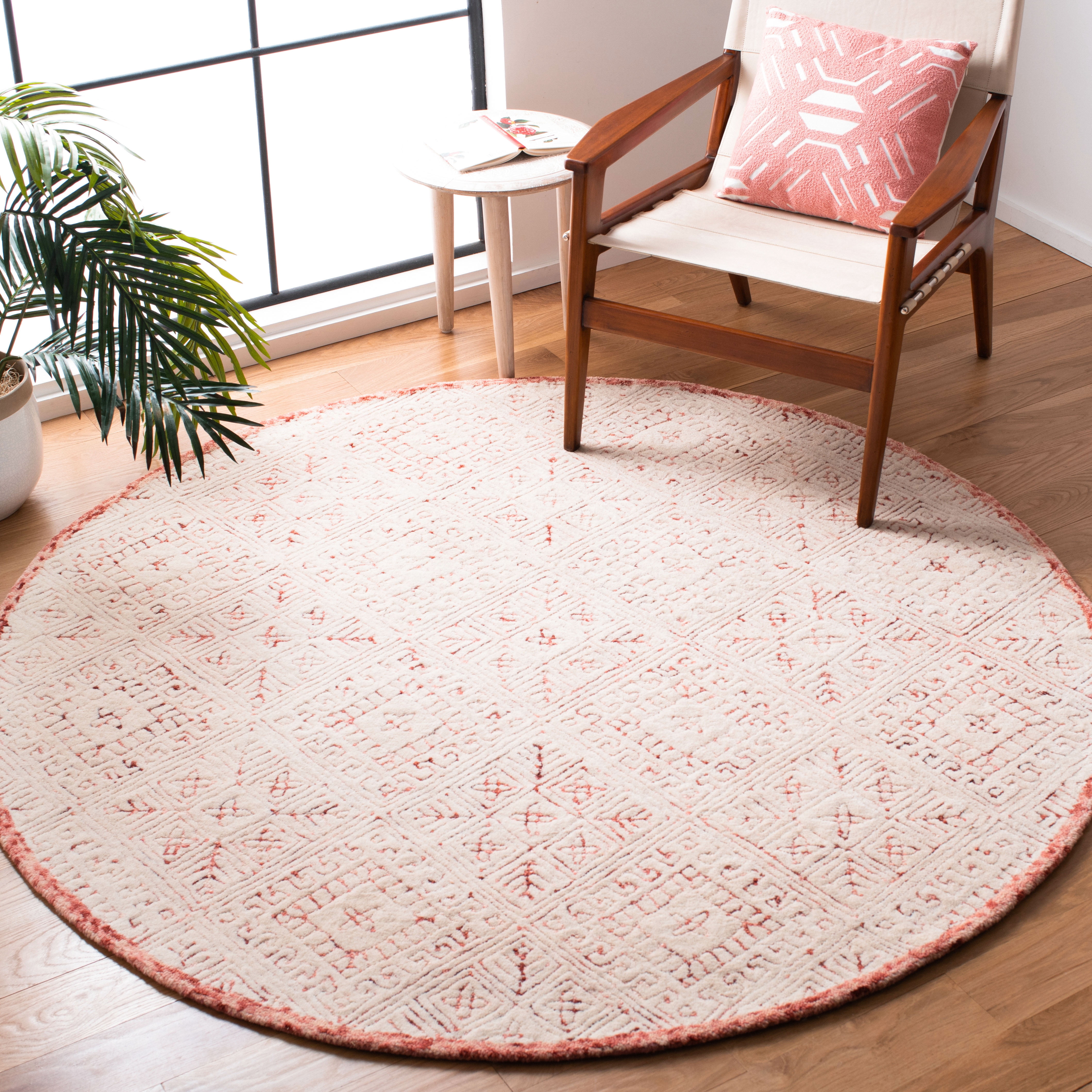 SAFAVIEH Glamour Drummond Geometric Wool Area Rug, Pink/Ivory, 6' x 6' Round