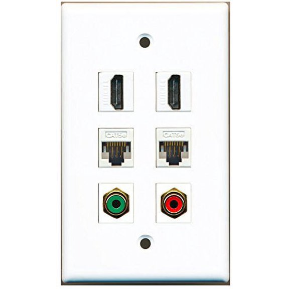 RiteAV - 2 HDMI 1 Port RCA Red 1 Port RCA Green 2 Port Cat5e Ethernet White Wall Plate