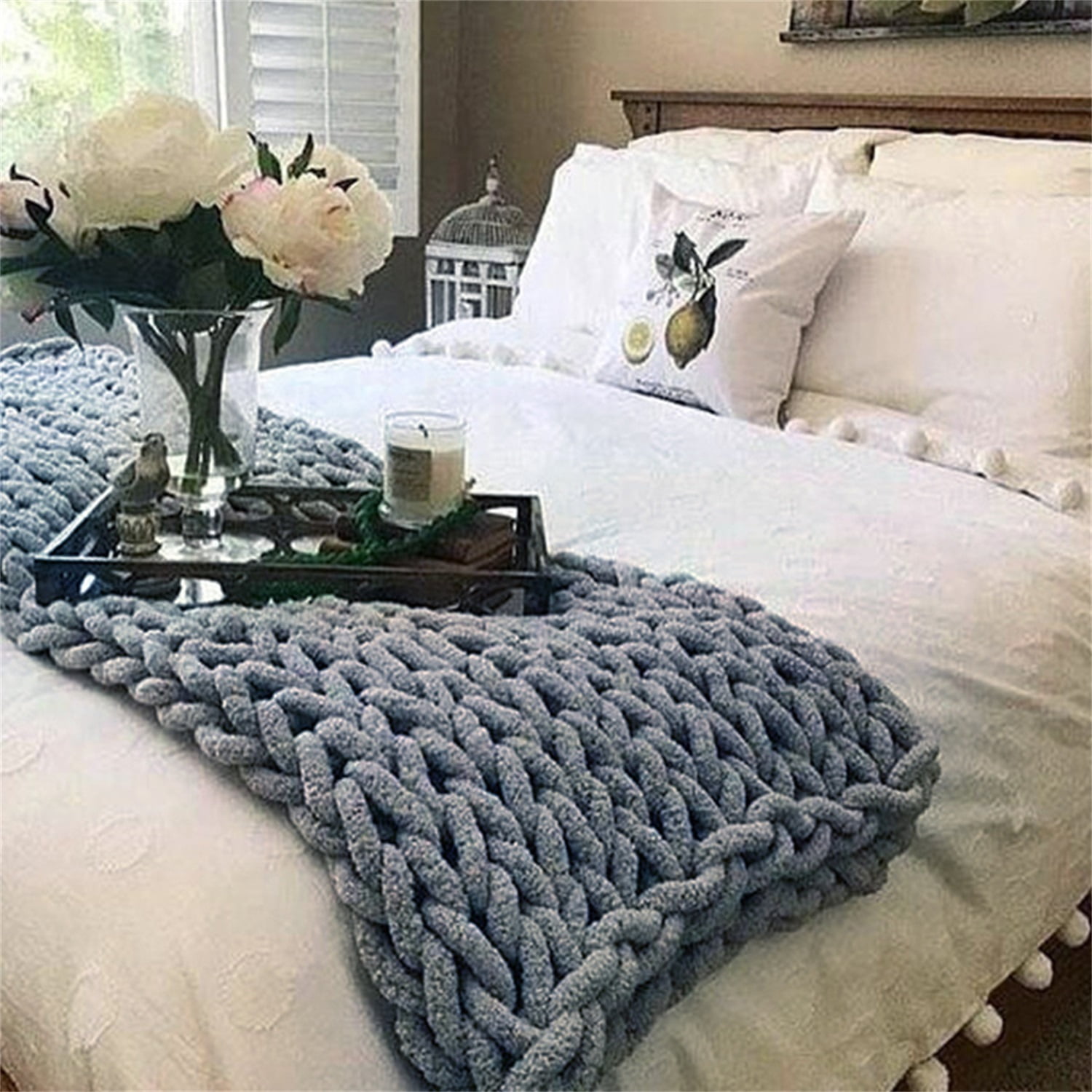 Lowestbest Chunky Knit Blanket, Handmade Warm Soft Throw Blanket, Cable Knit Blanket - Dark Grey (47" x 59") Lowestbest Chunky Knit Blanket, Handmade Warm Soft Throw Blanket, Cable Knit Blanket - Dark Grey (47" x 59")