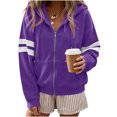 thumbnail image 4 of LUVDA Stripe Sleeve Zip Up Hoodie for Women Athletic Sweatshirt with Kangaroo Pocket Casual Loose Fit Top, 4 of 7