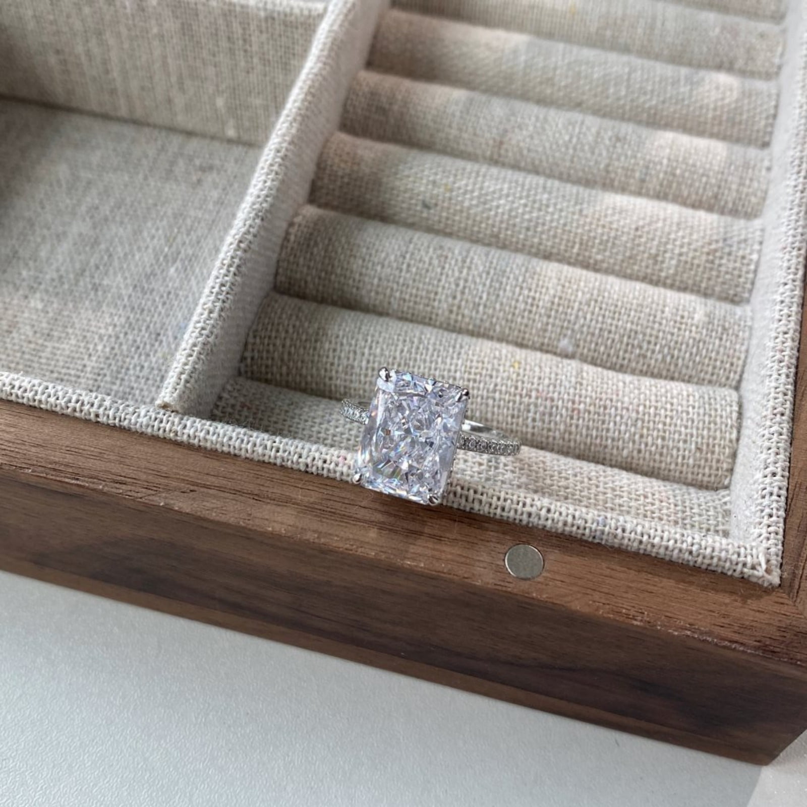 5 Carat Hidden Halo Anniversary Wedding Ring CZ Crushed Ice Radiant Cut Engagement Rings 925 Sterling Silver Promise Ring for Women Her Wife Girlfriend Size 5-9