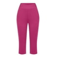thumbnail image 5 of Womens Wide Leg Cropped Capri Pants High Waisted Yoga Elastic Waist Cropped Pants Relaxed Maternity Gaucho Pants Hot Pink 3XL, 5 of 7