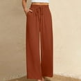 thumbnail image 2 of hotojiny Wide Leg Pants for Women Summer Solid Color Palazzo Pant Drawstring Flowy Beach Cropped Pants with Pockets, 2 of 6