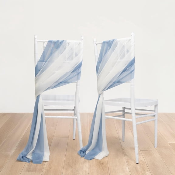 Efavormart 20-Pack Sheer Chair Sash in Dusty Blue Ivory, 9ft Long Shimmer Sheer Drape Chair Decor Set, Wrinkle-Free