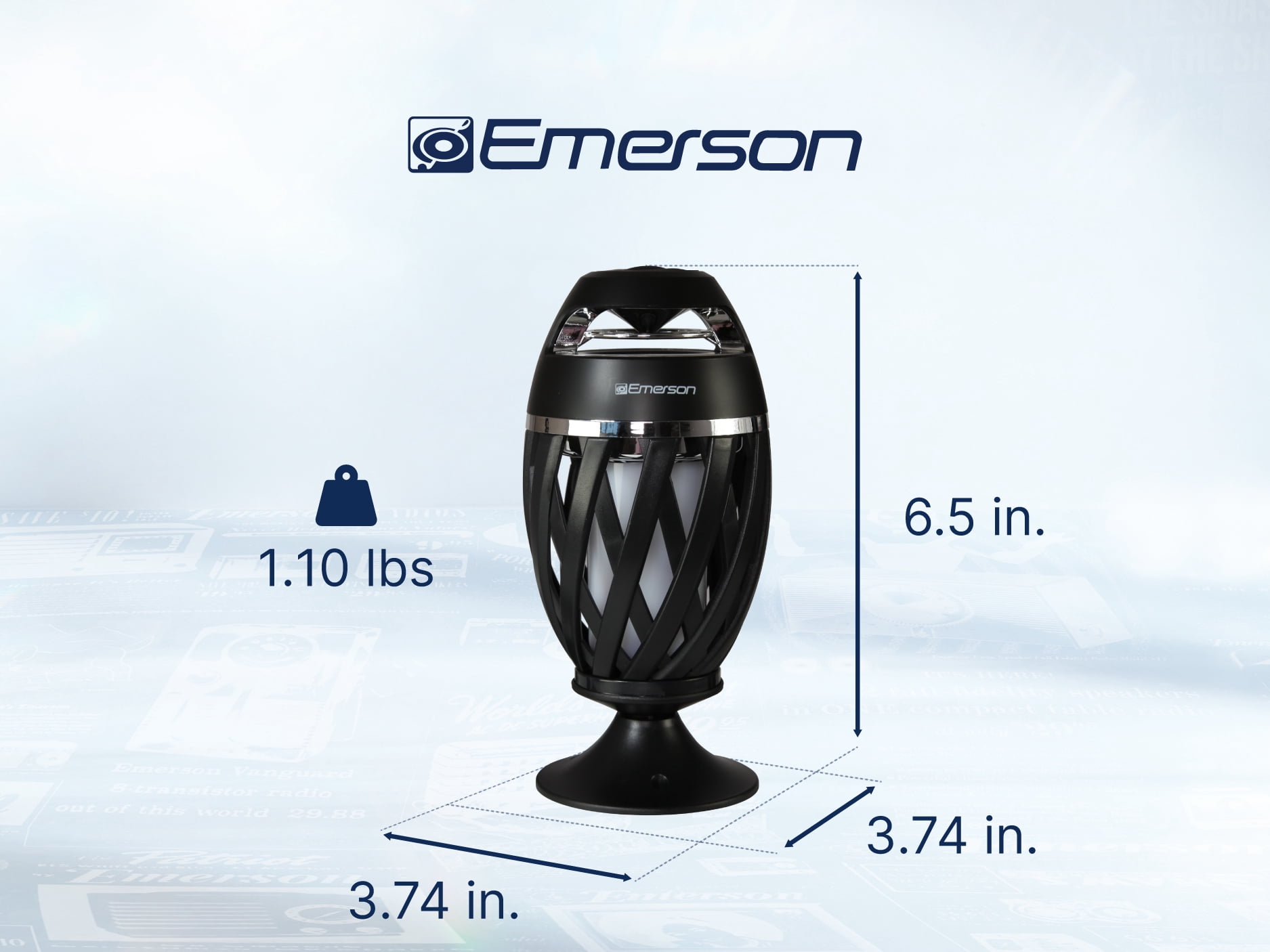 Emerson EAS-4000 Outdoor Flame Lamp with Bluetooth Speaker – Wireless Portable Speaker with Flickering Flame Light, Built-in Rechargeable Battery, and 360° Sound for Patio, Yard, Camping, and Parties