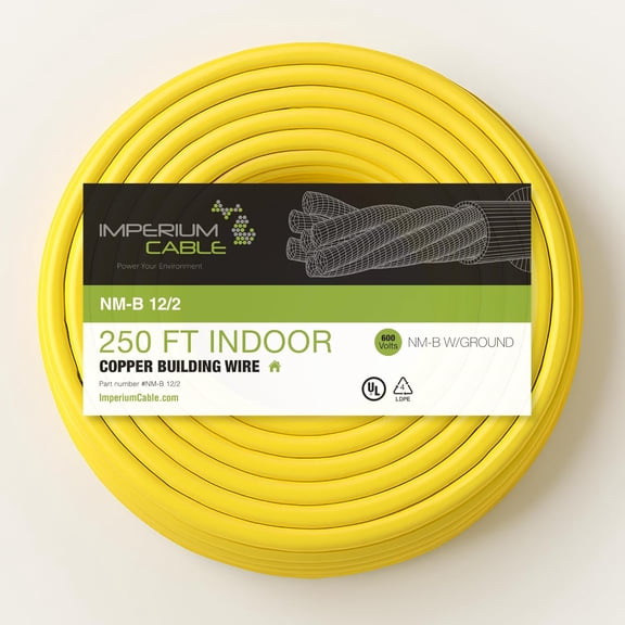 12/2 NM-B Electrical Wire – 250ft Coil – Solid Copper, Indoor Residential Cable with Ground – Yellow Jacket – 600V Rated$$Tools & Hardware Other