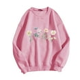thumbnail image 4 of successthop Womens Crewneck Sweatshirt Oversized Long Sleeve Sweater No Hood Pullover Tops Floral Casual Clothes Pink M, 4 of 4