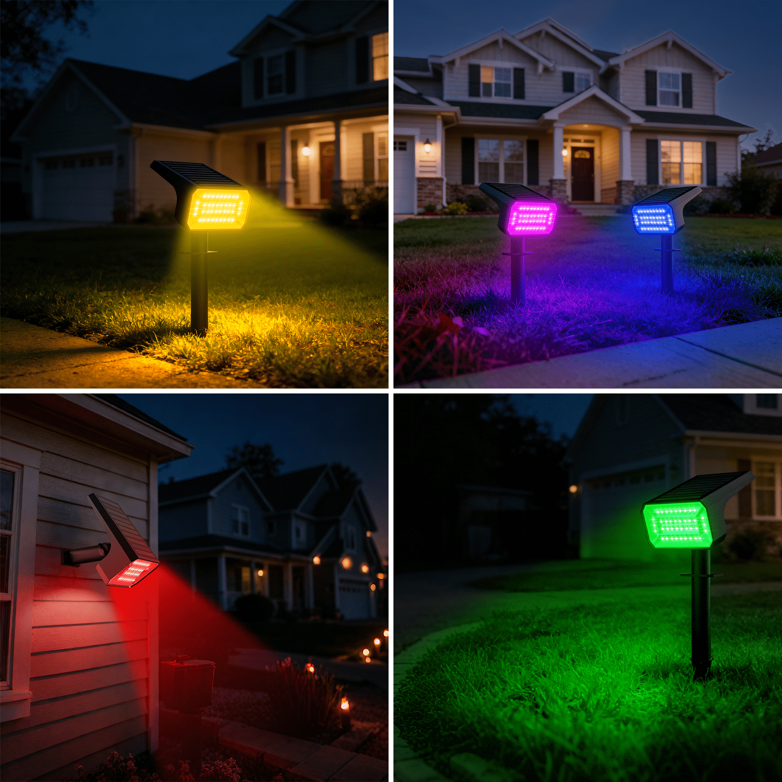 Nacinic Solar Spot Lights Outdoor, 10-Pack with 6+1 RGB Modes. Auto Dusk-to-Dawn, Waterproof Color Changing Lights for Garden, Halloween, Christmas.