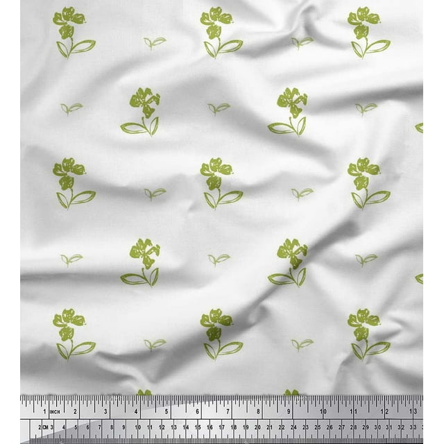 Soimoi Feuilles de Voile de Coton & Imprimé Artistique Floral Yard 56 Pouces de Large