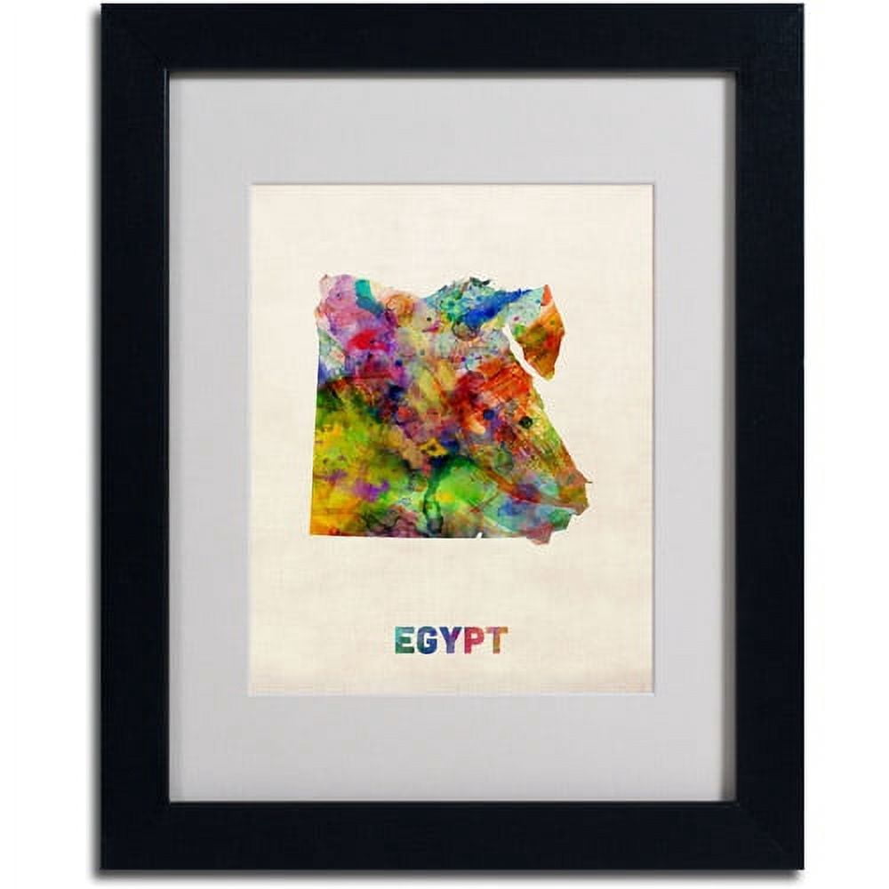 Trademark Fine Art "Egypt Watercolor Map" Framed Canvas Art by Michael Tompsett, Black Frame