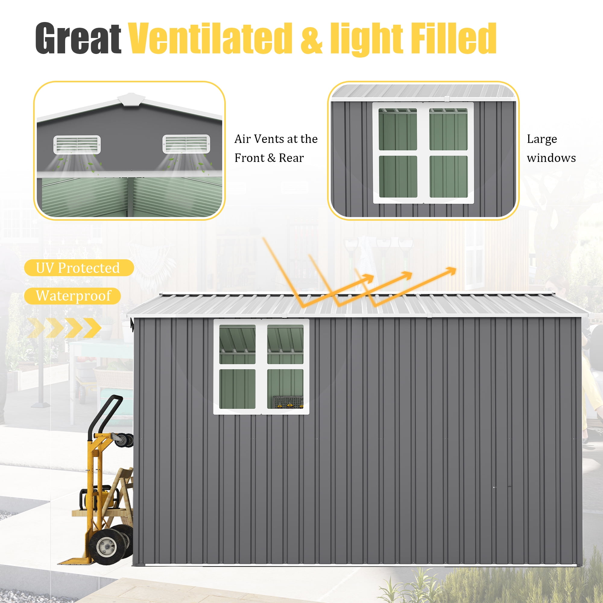 Leumius 10x12 Ft Outdoor Storage Shed, Extra Large Metal Shed with Lockable Doors, Windows, Outside Steel Tiny House Ideal for Garden Backyard Patio Utility Tool Storage Chicken Coops Dark Gray