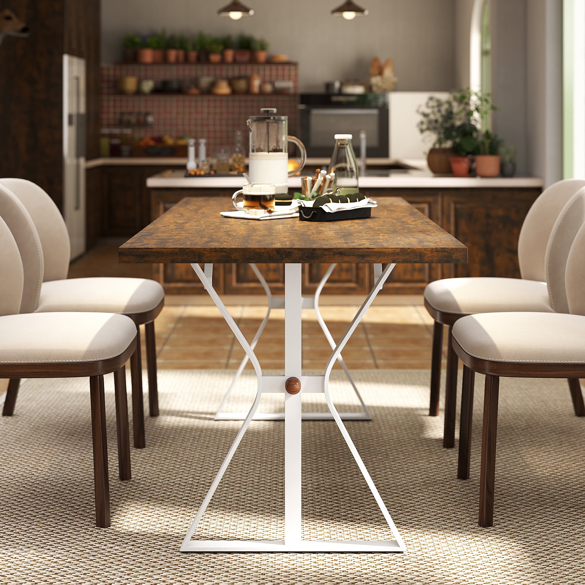 Manora 71 Inch Modern Farmhouse Rectangle Wood Dining Table, Seats 6-8, Industrial Kitchen Dining Table for Home Kitchen & Dining Room