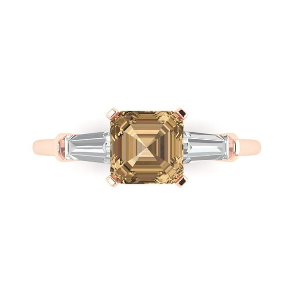 Clara Pucci 14K Rose Gold 1.62ct Champagne Three-Stone Ring for Women